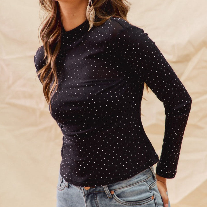 Ria Rhinestone Mockneck Knit Top