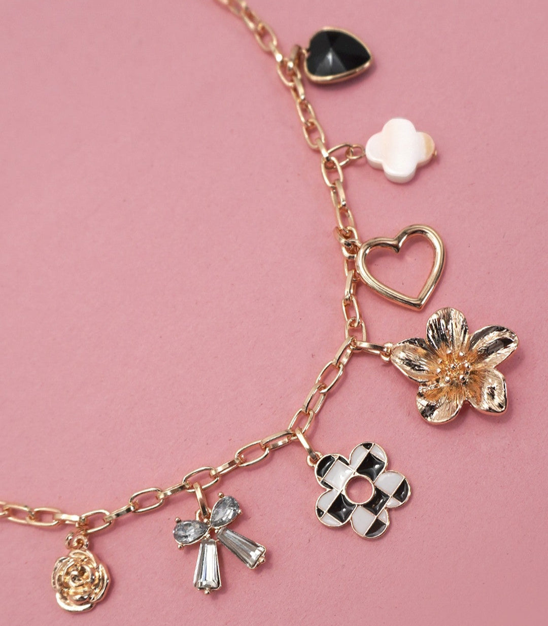 Bow Checker Charm Necklace