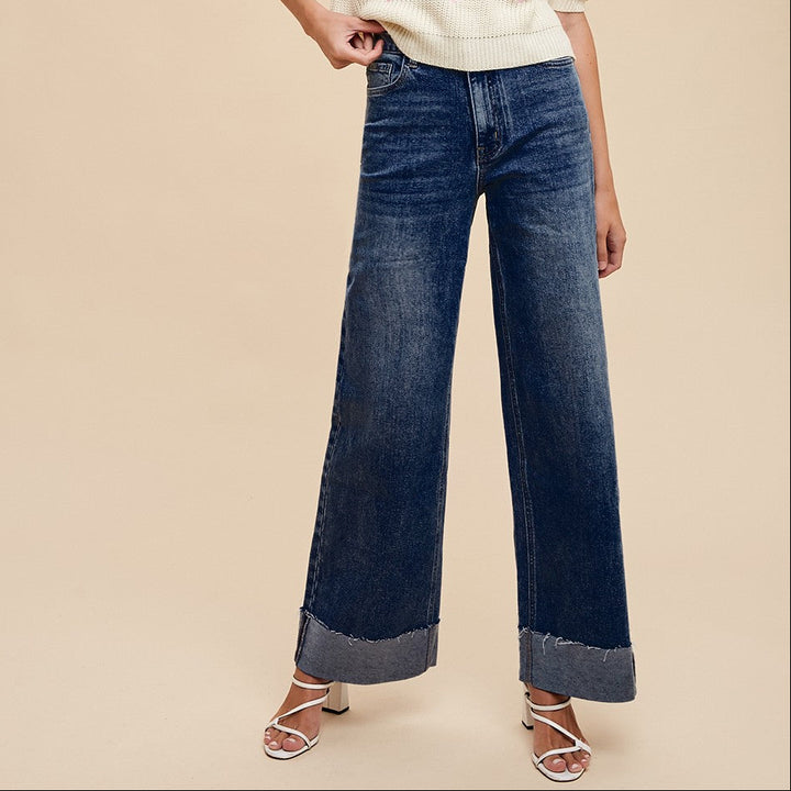 90s Stretch Cuffed Hem High Rise Straight Jeans
