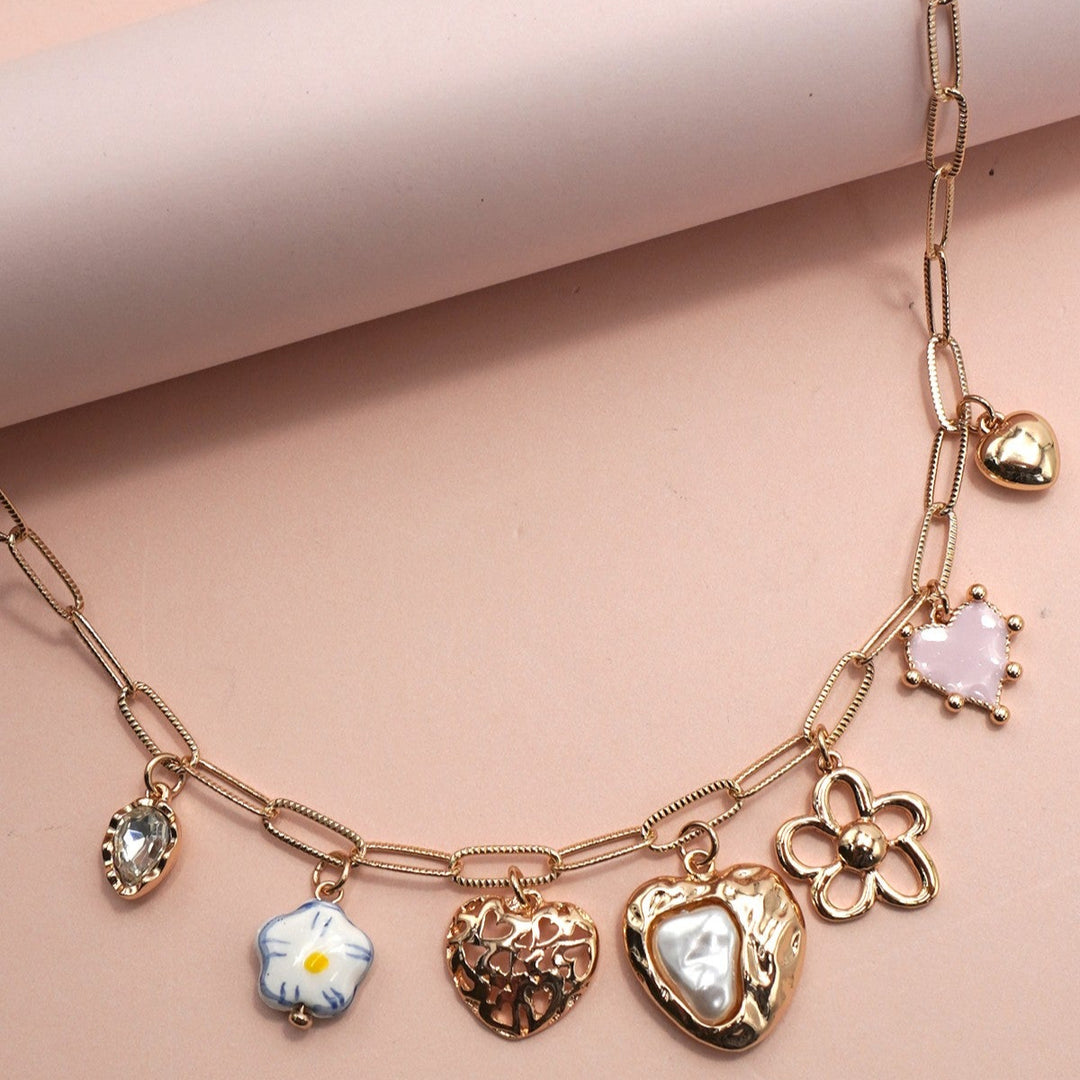 Porcelain Heart Flower Necklace