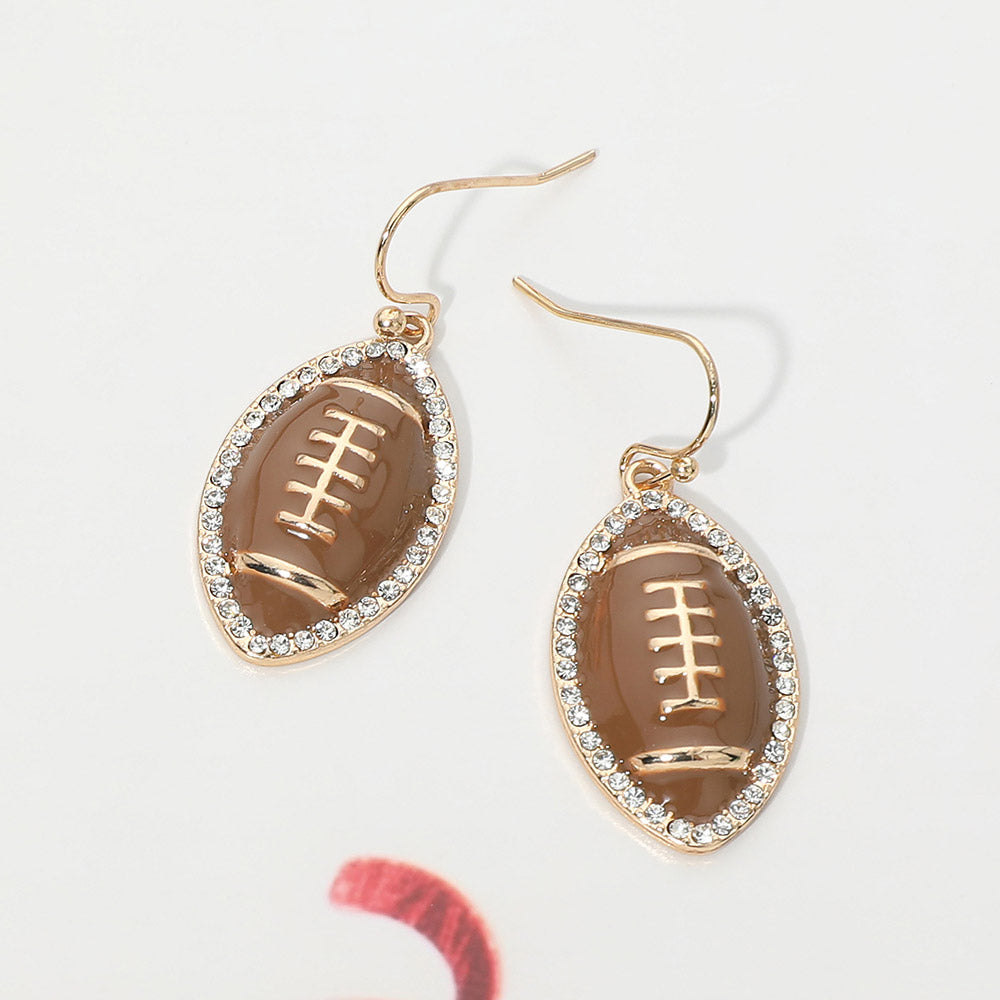 Trim Football Charm Drop Dangle Earrings