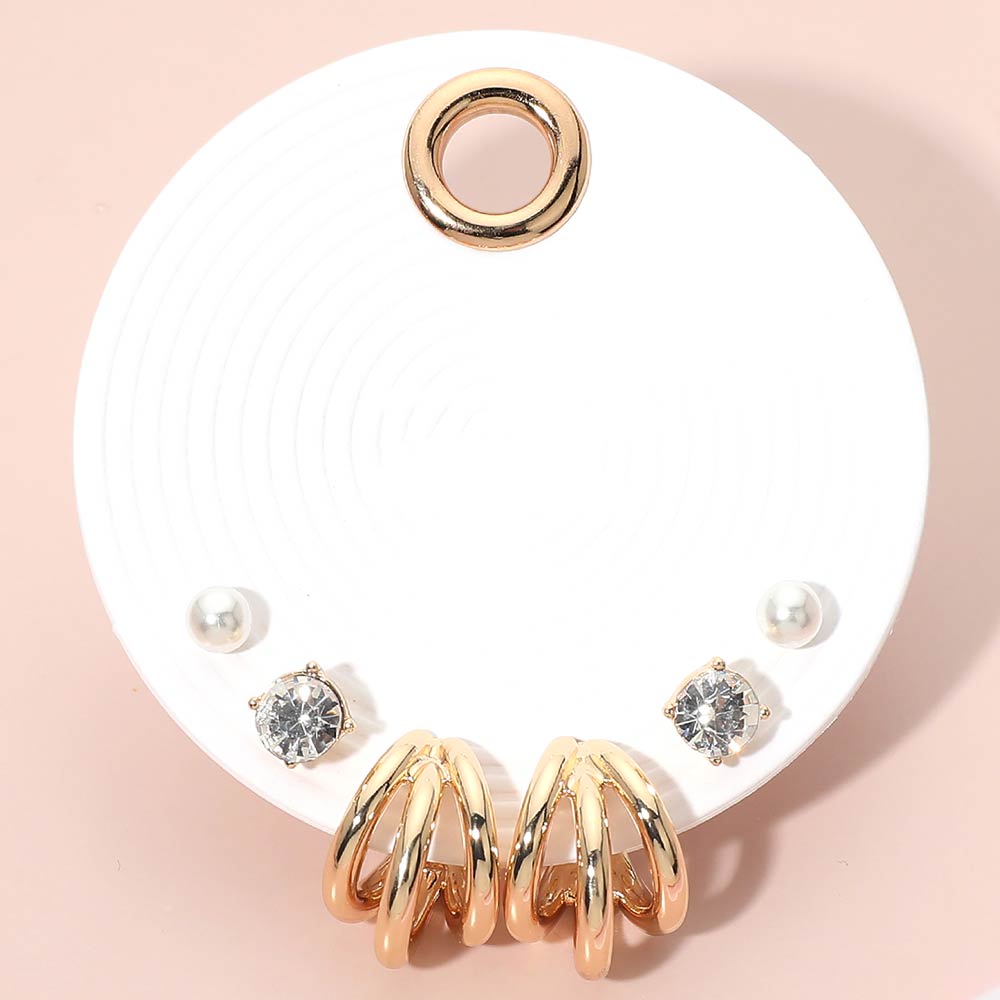 Pearl Round Stone Stud Set
