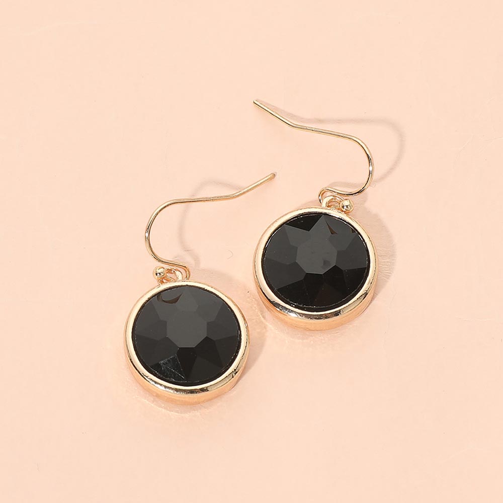 Round Faceted Stone Drop Dangle Earrings
