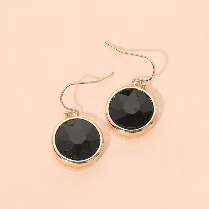 Round Faceted Stone Drop Dangle Earrings