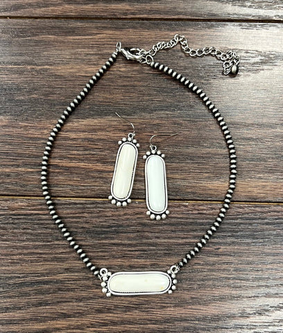 White Stone Necklace Earrings Set