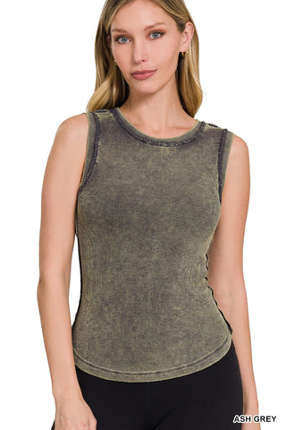 WASHED RIBBED TANK TOP WITH EXPOSED SEAM