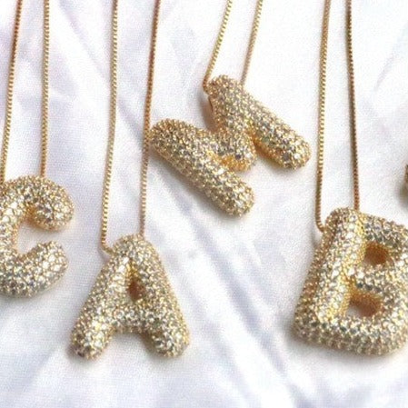 Gold Bubble Initial Necklace