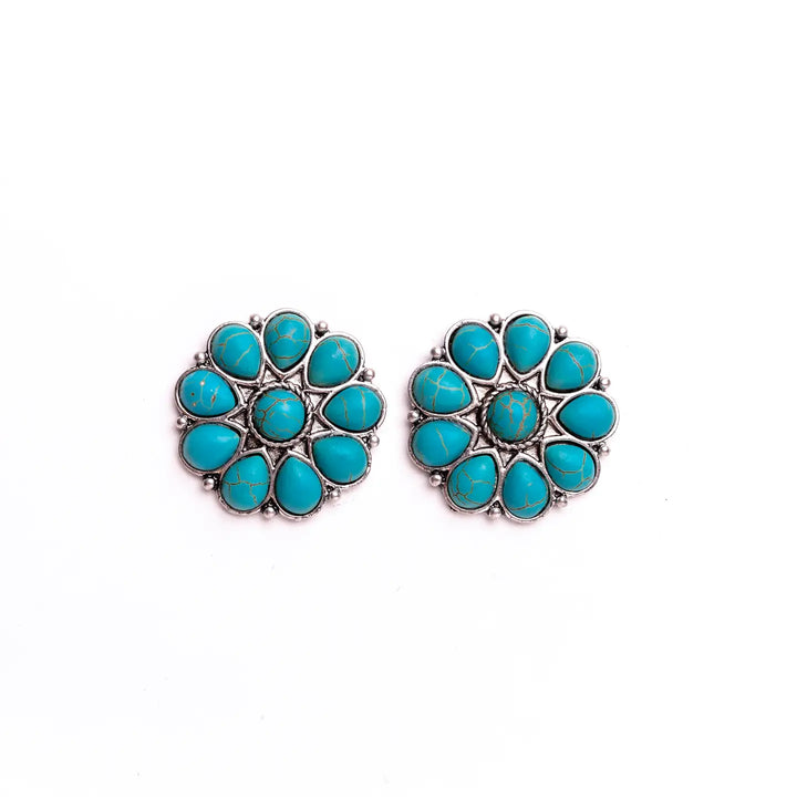 Burnished Silver/ Turquoise Flower Stud Earring