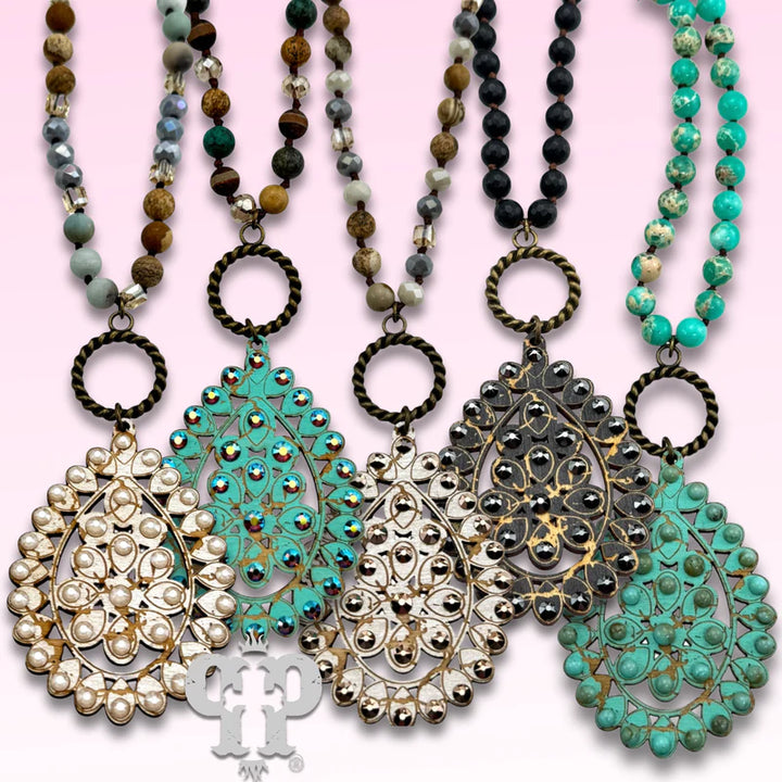 N367 Santa Fe teardrop long necklace with Austrian crystal