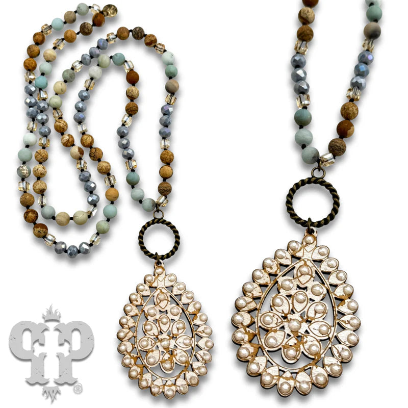 N367 Santa Fe teardrop long necklace with Austrian crystal