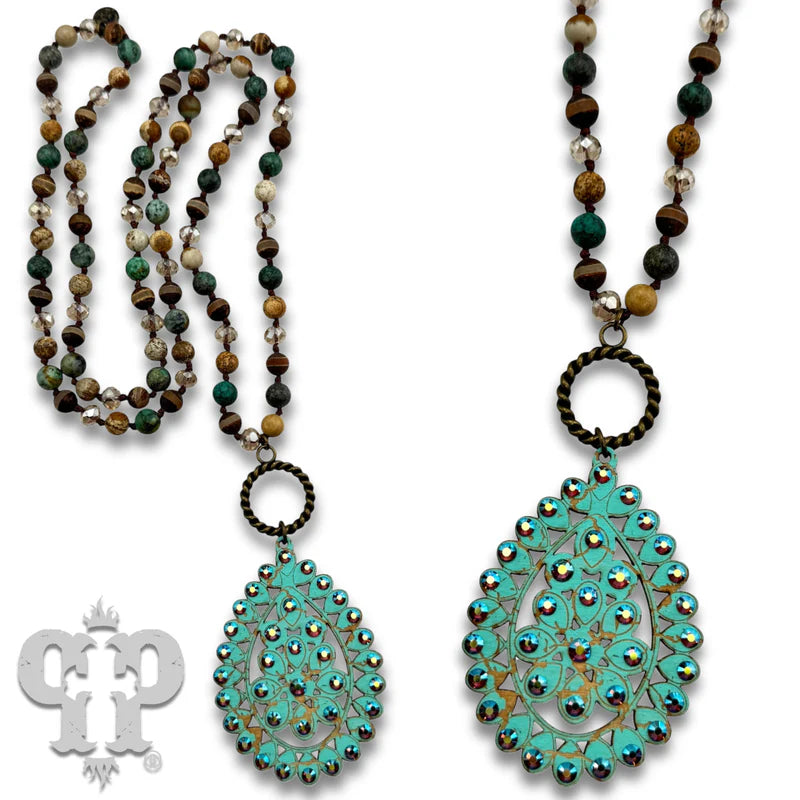 N367 Santa Fe teardrop long necklace with Austrian crystal