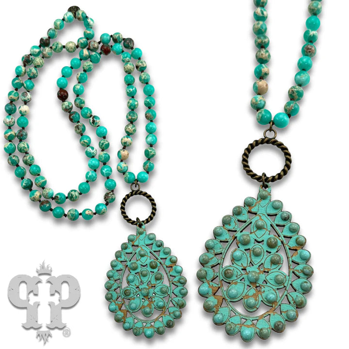 N367 Santa Fe teardrop long necklace with Austrian crystal