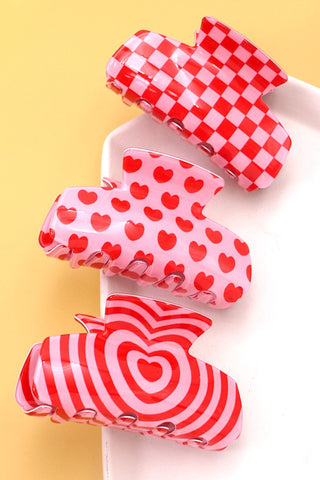 VALENTINE'S DAY SWIRL , HEART HAIR CLAW CLIPS