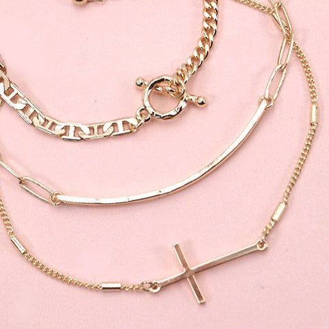 TRIO BAR CROSS SINGLE ROPE CHAIN SET BRACELET