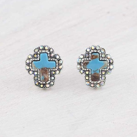 Western Turquoise Cross Earrings