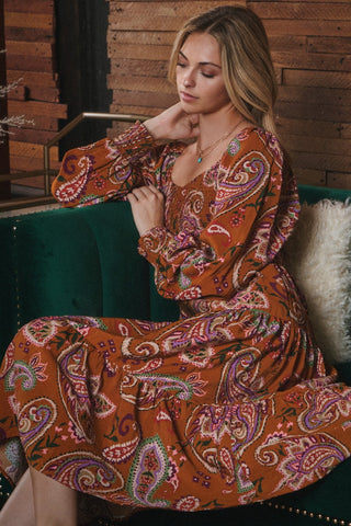 Toffee Paisley Dress