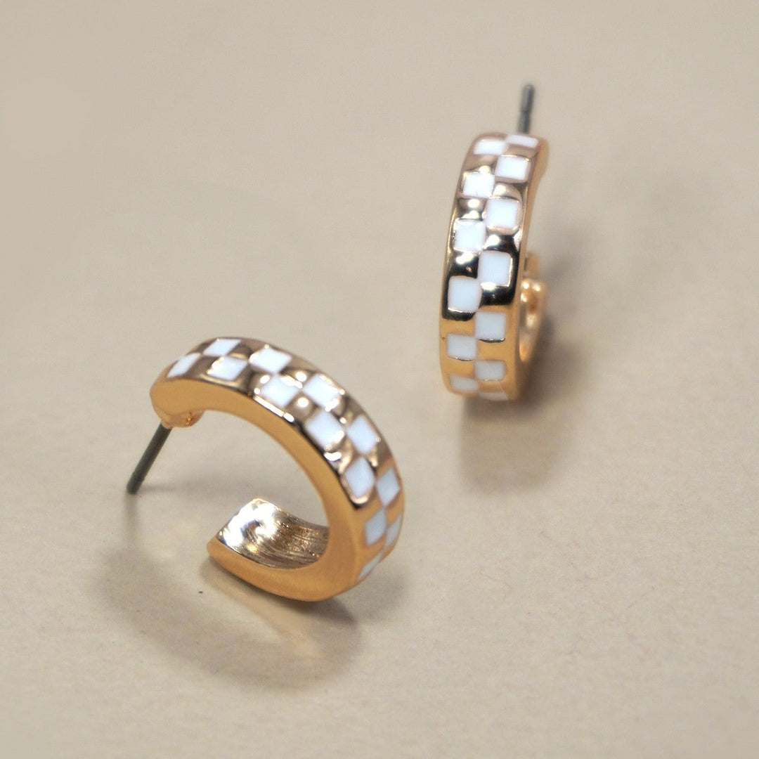 Mini Checker Hoop Huggie Earrings