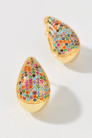 Gold Teardrop Rhinestone Stud Earrings