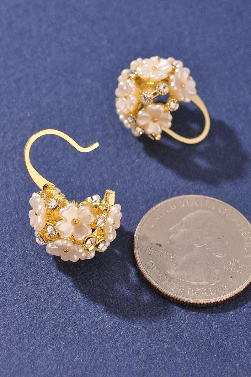 Gold Floral Cluster Earrings with Pearl