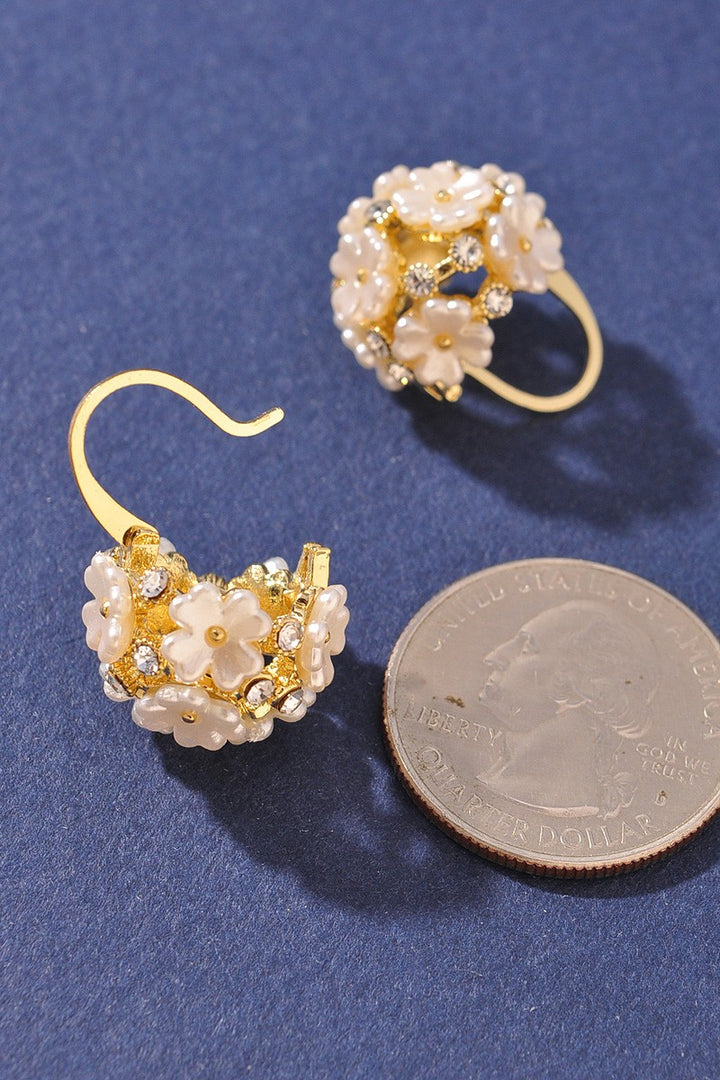 Gold Floral Cluster Earrings with Pearl