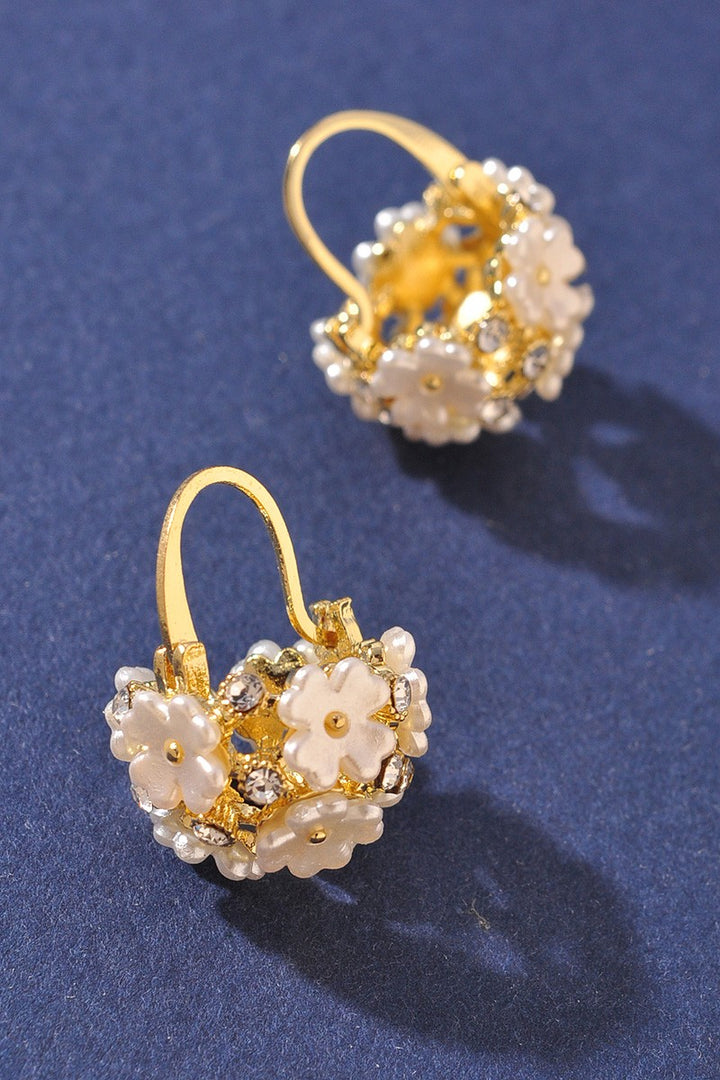 Gold Floral Cluster Earrings with Pearl