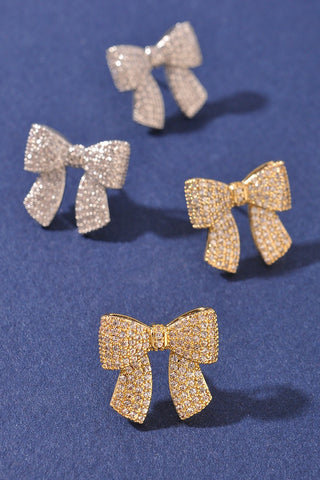 BOW CZ WHITE GOLD DIPPED EARRINGS