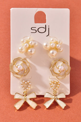 Pearl and Bow Earring Set