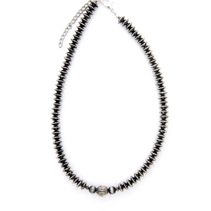 18" Silver Disc Beaded Necklace w/ Melon Accent