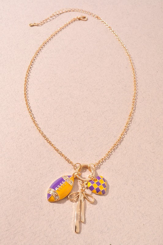 Purple Pride Football Multi Charm Necklace