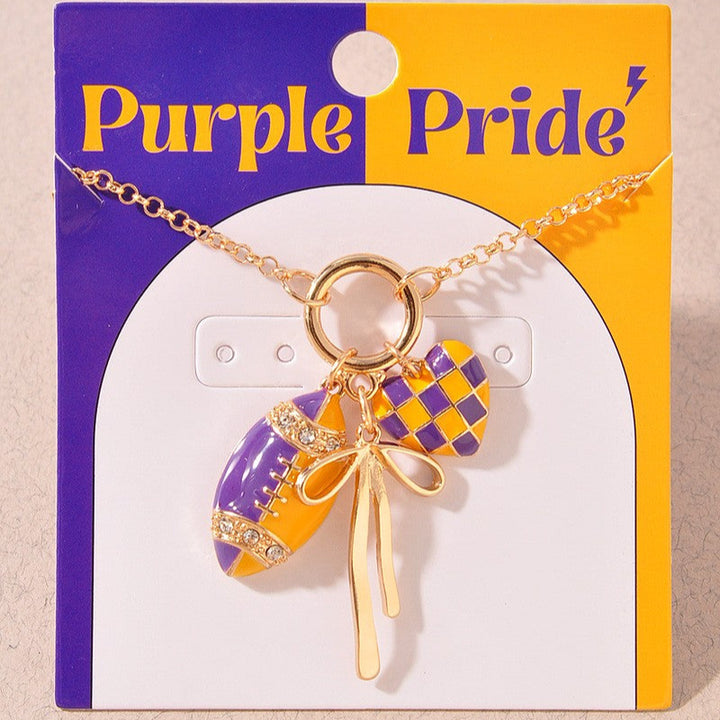 Purple Pride Football Multi Charm Necklace