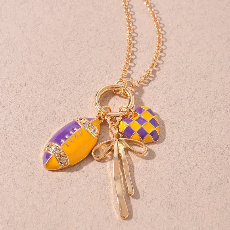 Purple Pride Football Multi Charm Necklace