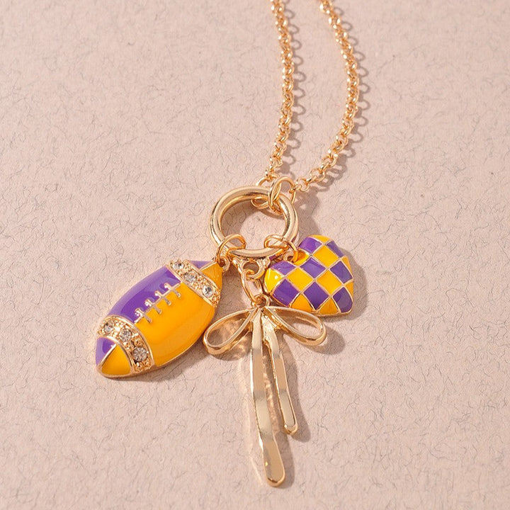 Purple Pride Football Multi Charm Necklace
