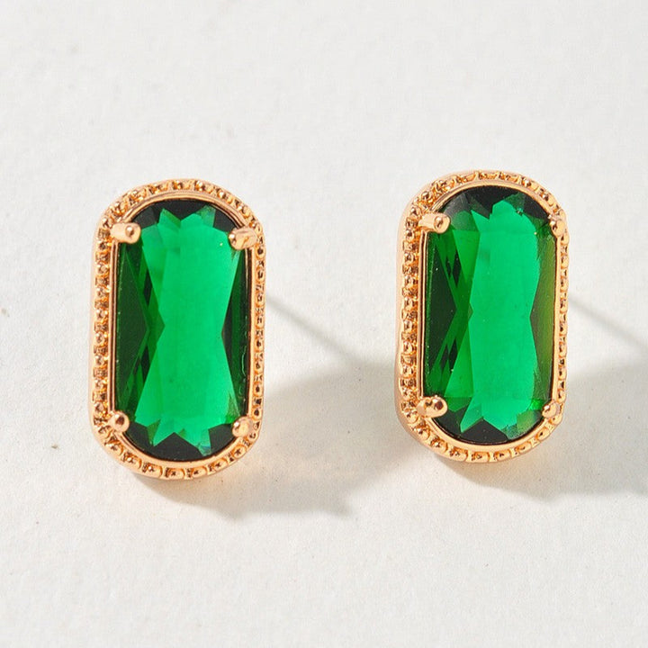 Gold Frame Oval Resin Stone Stud Earrings