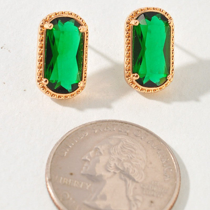 Gold Frame Oval Resin Stone Stud Earrings