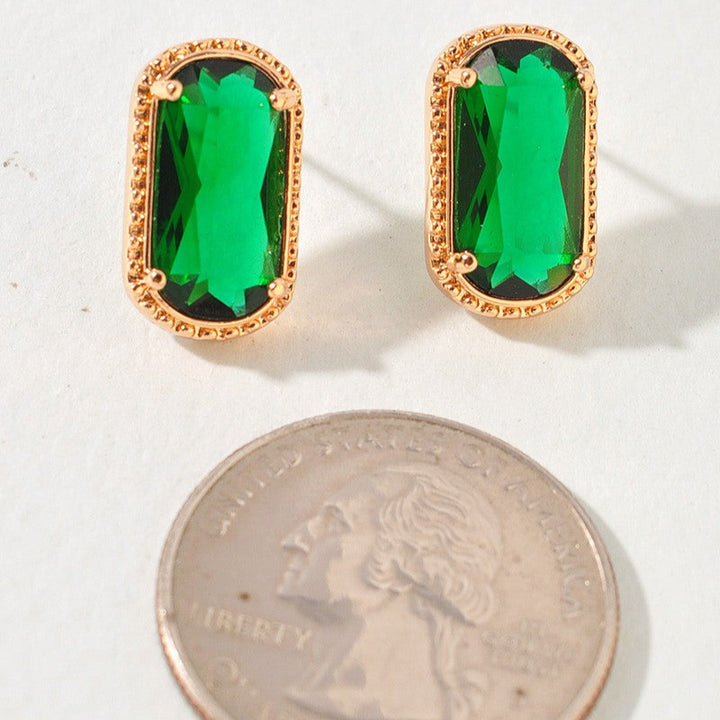 Gold Frame Oval Resin Stone Stud Earrings