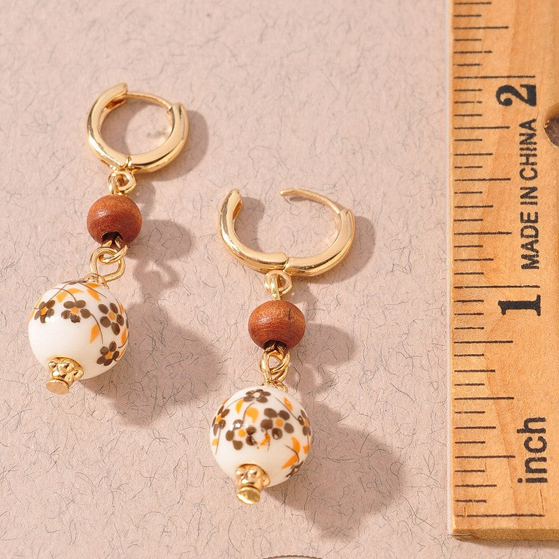 Ceramic Bead Hoop Dangle Earrings