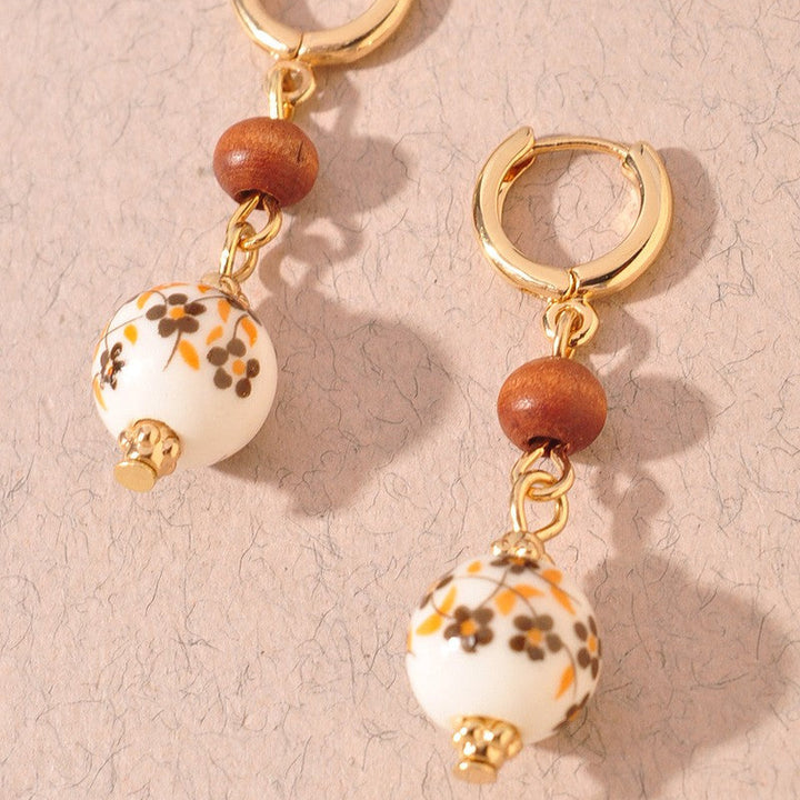 Ceramic Bead Hoop Dangle Earrings