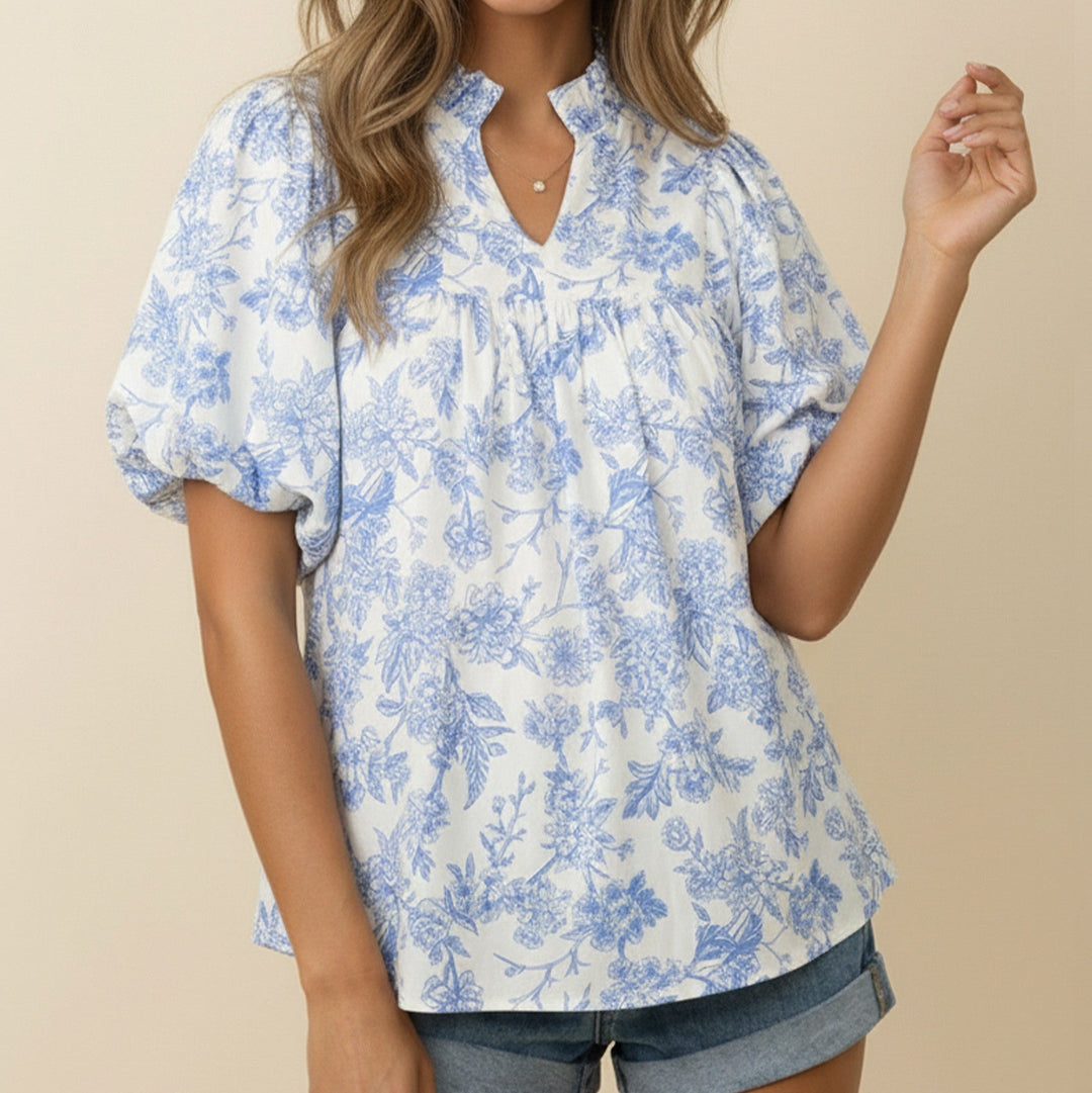 Favi Frilled Neck Yoke Woven Blouse