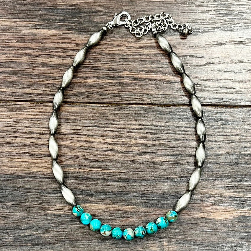 Handmade 15" Elongated Navajo Gemstone Necklace