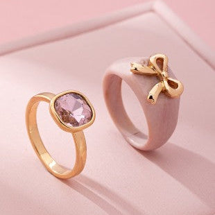 Bow-accented Pink Gem Ring