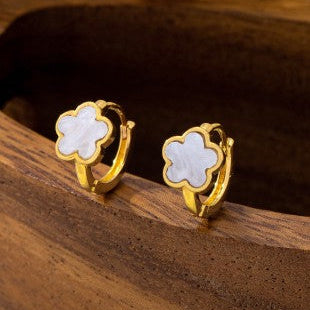 Enamel Flower Huggie Hoop Earrings