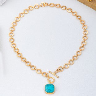 Turquoise-tone Medallion Toggle Necklace