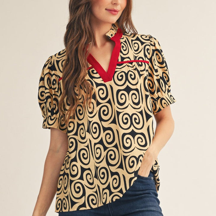 Meg's Solid Swirl Print Top