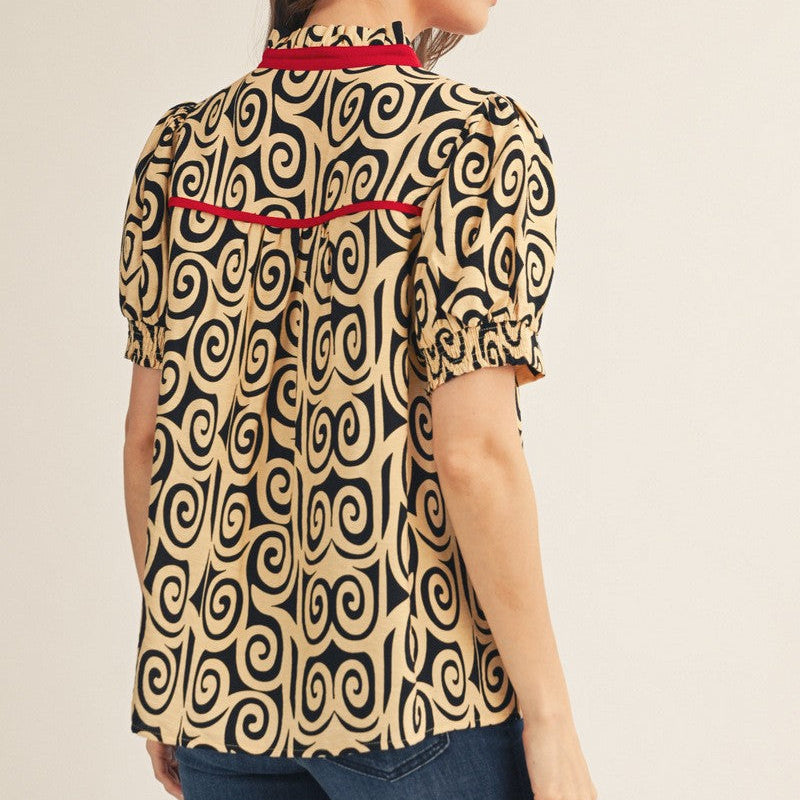 Meg's Solid Swirl Print Top