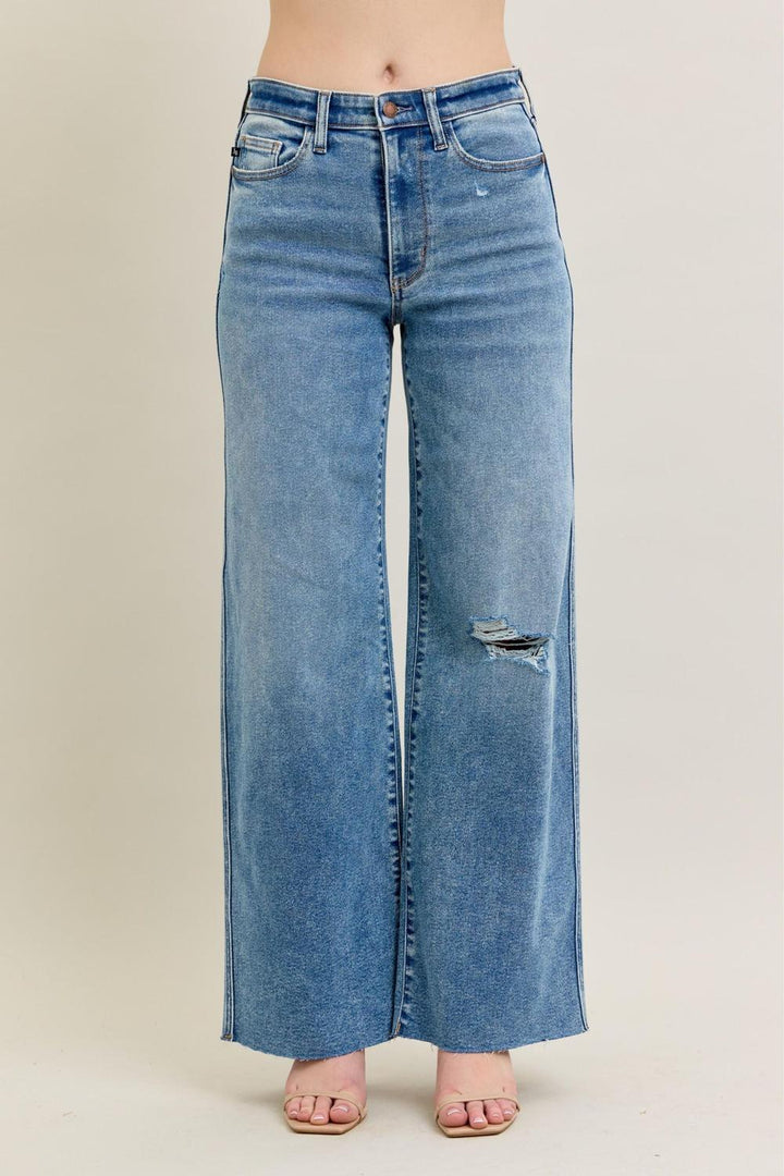 Judy Blue High Waist Vintage Wash Destroy Wide Leg Denim Jeans