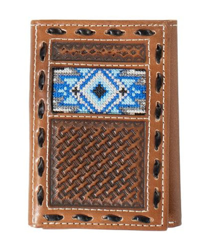 3D Western Wallet Men Trifold Diamond Inlay Embossing Brown D250009702