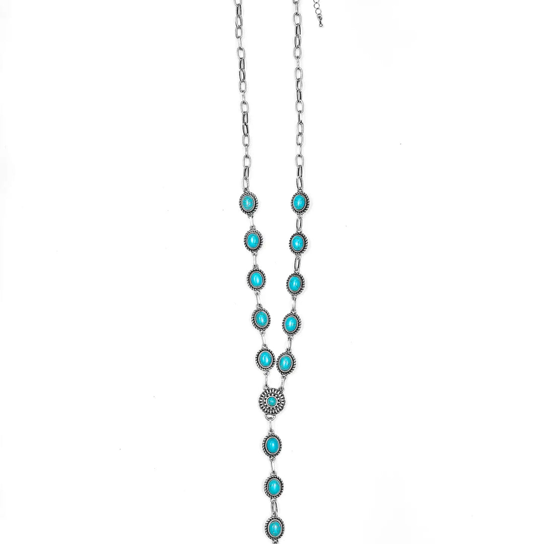 24" Silver Oval Turquoise Concho Lariat Style Necklace
