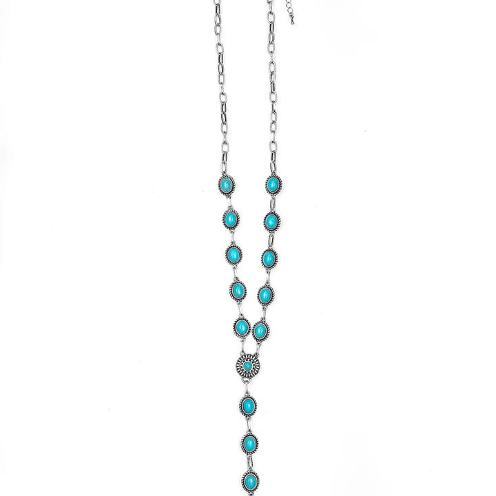 24" Silver Oval Turquoise Concho Lariat Style Necklace