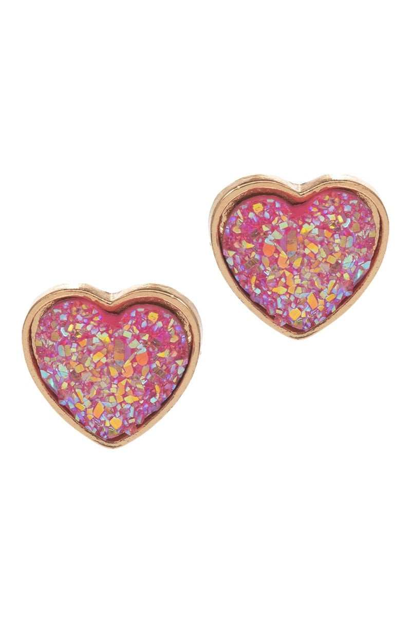 VALENTINES DAY HEART SHAPED DRUZY POST EARRINGS