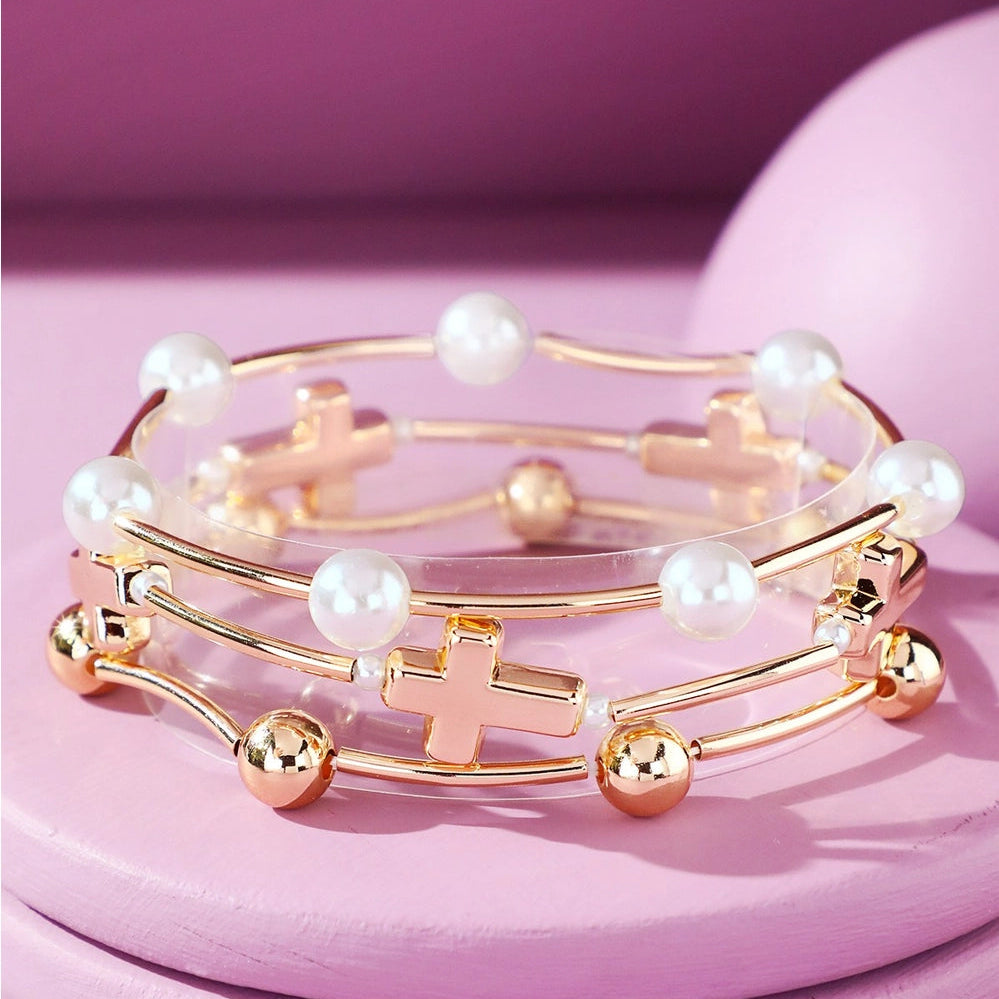 Multi-Textured Cross Stack Bracelet